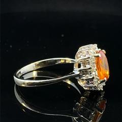 18K White Gold Diamond Oval Citrine Cocktail Ring 3.3g Size 7